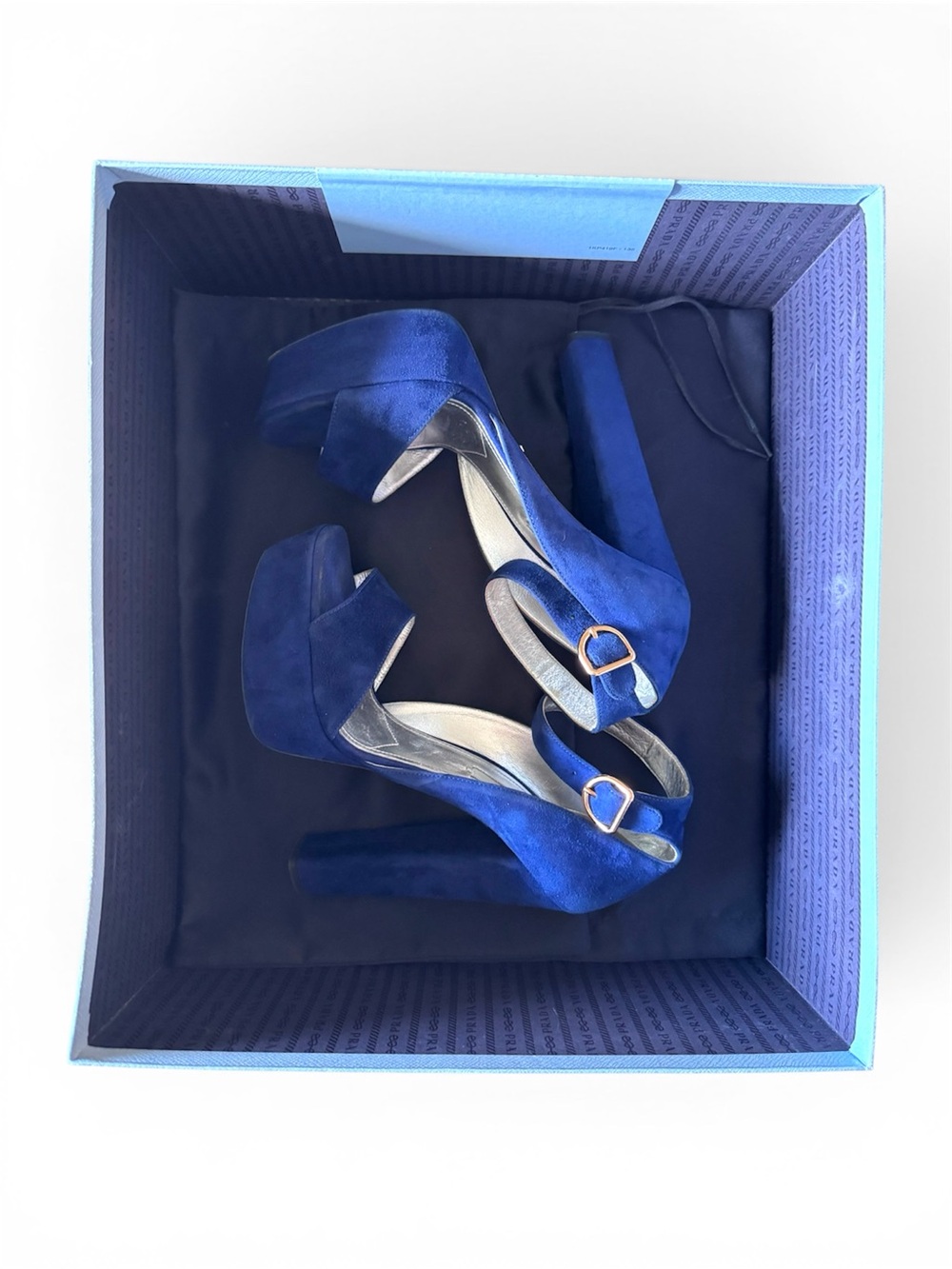 Prada Navy Blue Suede Platform Ankle-Strap Heels - Picture 6 of 7